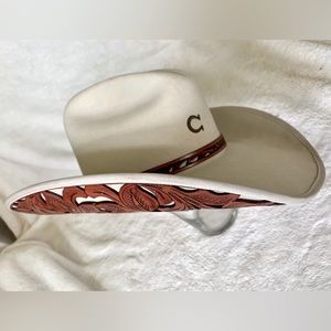 Charlie 1 Horse Cowboy Hat , Tooled Leather Brim and Hat Band.